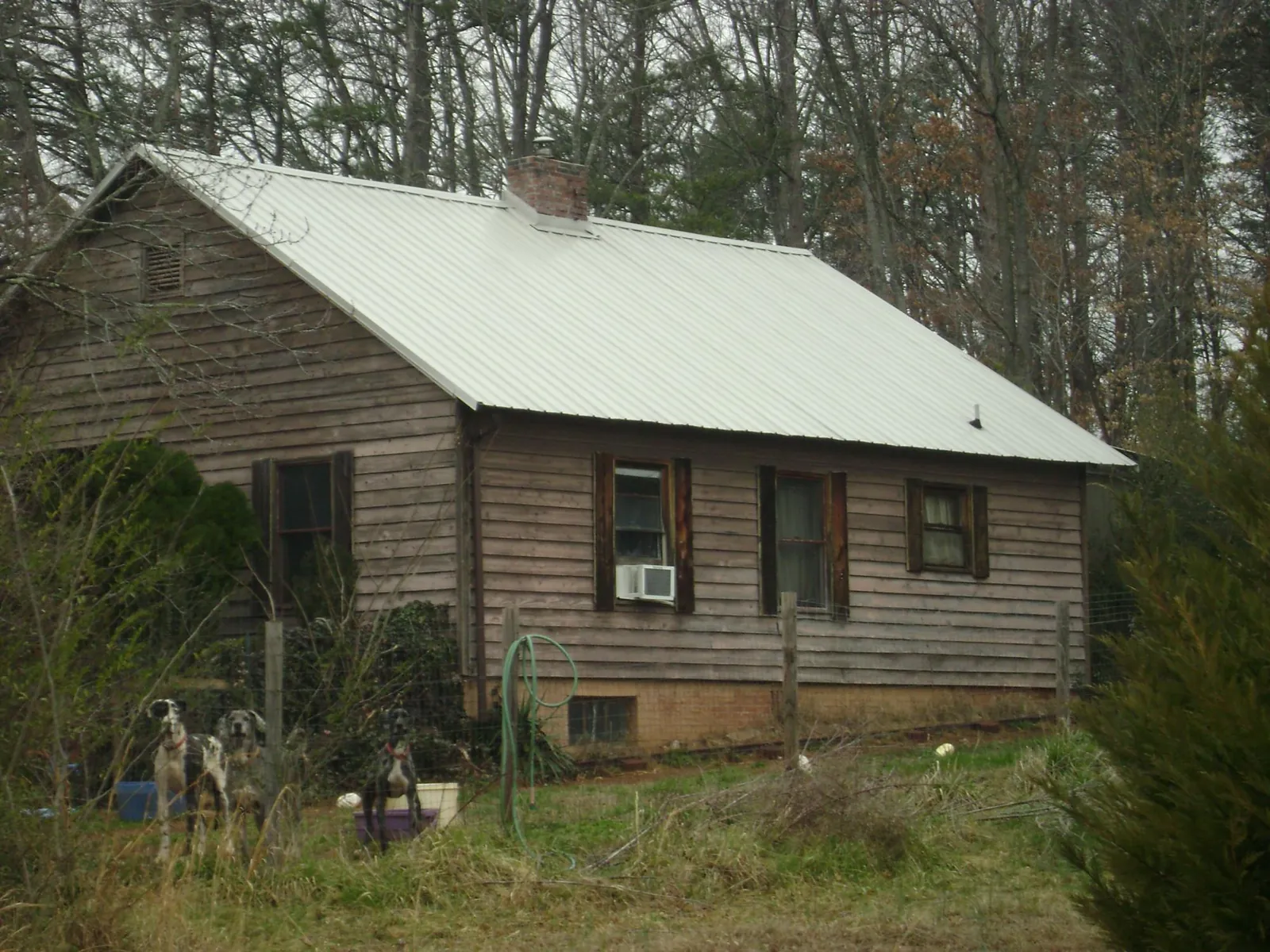 White metal roof on an old wood sided farmhouse, from a Metal Roof Installation job in Buna